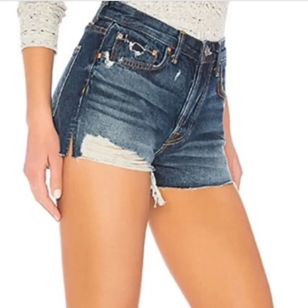 GRLFRND Cindy Button Front Cut Off Shorts Distress Babylon